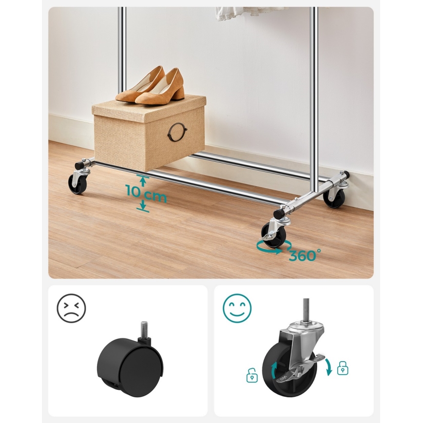 Mobilioji pastatoma drabužių kabykla LINEA – sidabrinė