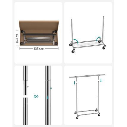 Mobilioji pastatoma drabužių kabykla LINEA – sidabrinė