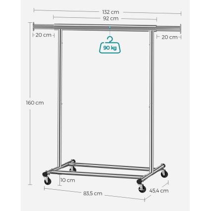 Mobilioji pastatoma drabužių kabykla LINEA – sidabrinė