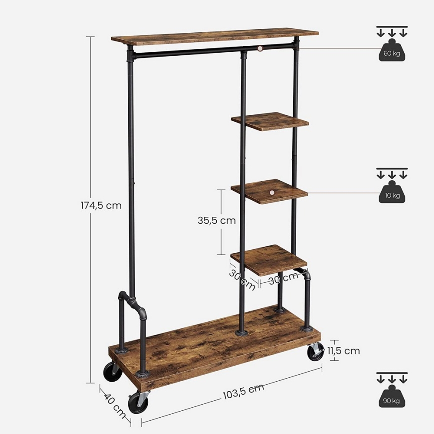 Mobilus stovintis drabužių stovas LINEA ruda/juoda