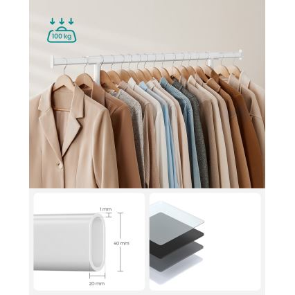 Mobilus stovintis rūbų kabykla LINEA, balta