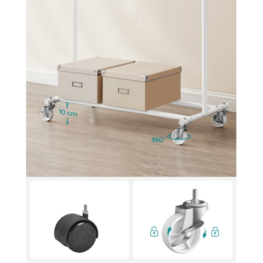 Mobilus stovintis rūbų kabykla LINEA, balta