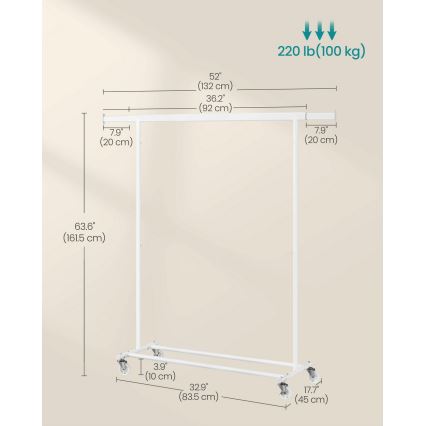 Mobilus stovintis rūbų kabykla LINEA, balta