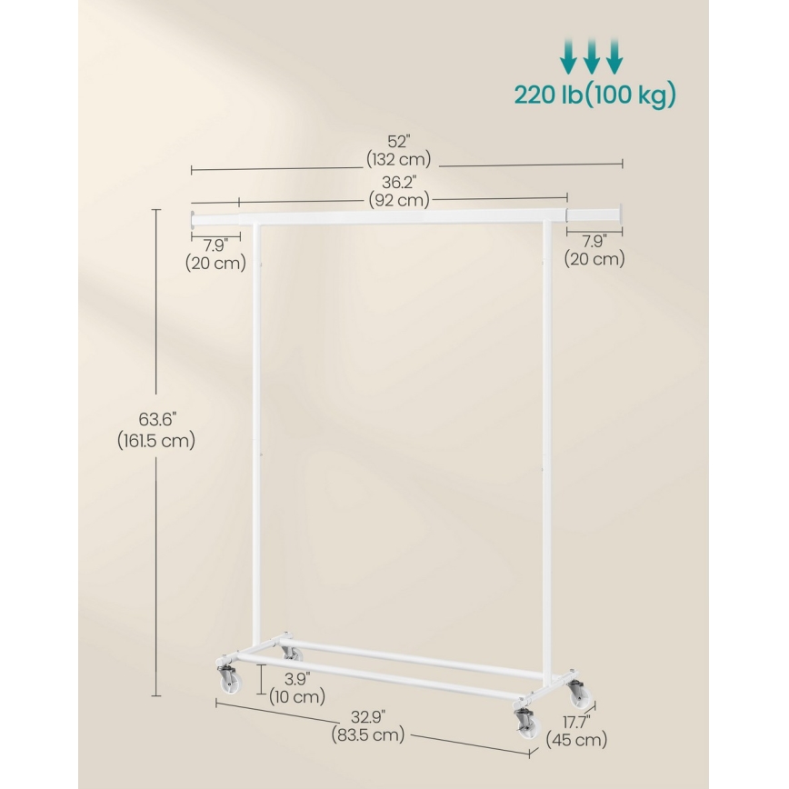 Mobilus stovintis rūbų kabykla LINEA, balta