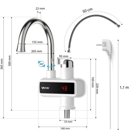 Momentinis vandens šildytuvas su LED ekranas 3000W/230V IPX4 balta