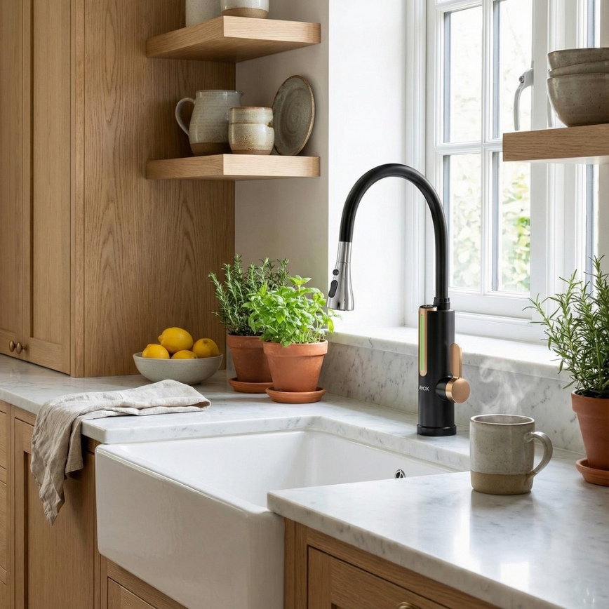 Momentinis vandens šildytuvas su LED ekranu 3000 W/230 V IPX4 juoda/auksinė