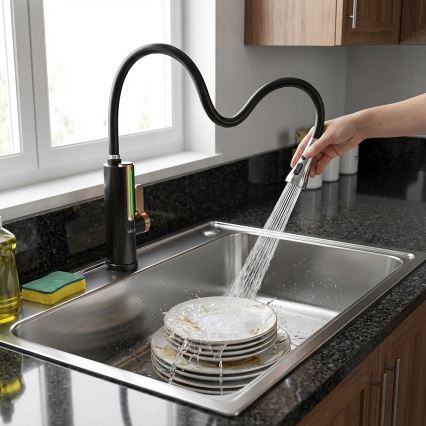 Momentinis vandens šildytuvas su LED ekranu 3000 W/230 V IPX4 juoda/auksinė