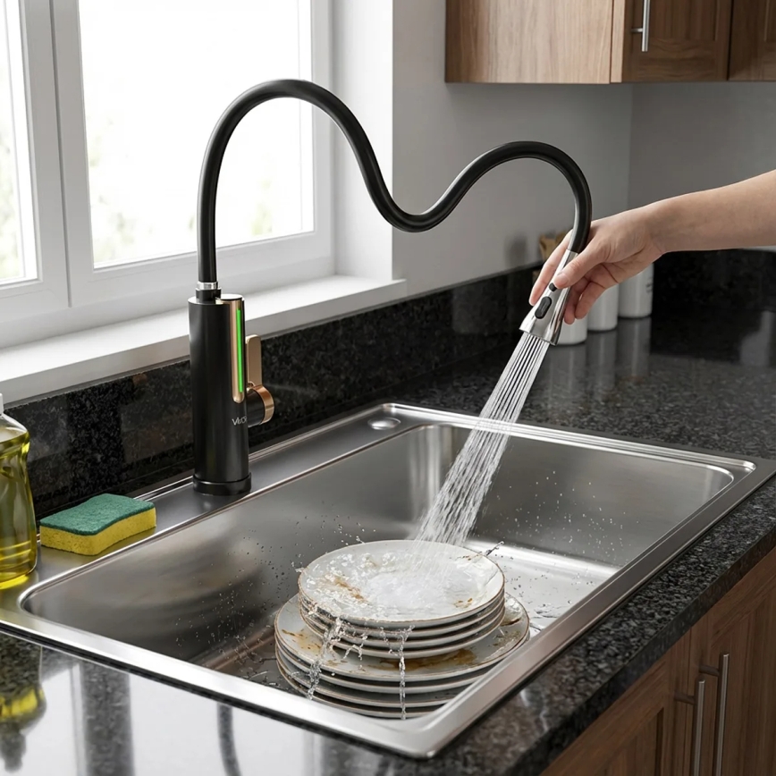 Momentinis vandens šildytuvas su LED ekranu 3000 W/230 V IPX4 juoda/auksinė