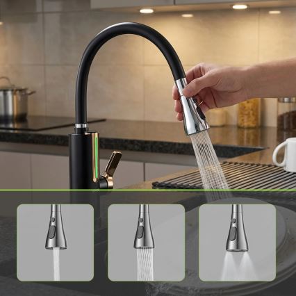 Momentinis vandens šildytuvas su LED ekranu 3000 W/230 V IPX4 juoda/auksinė