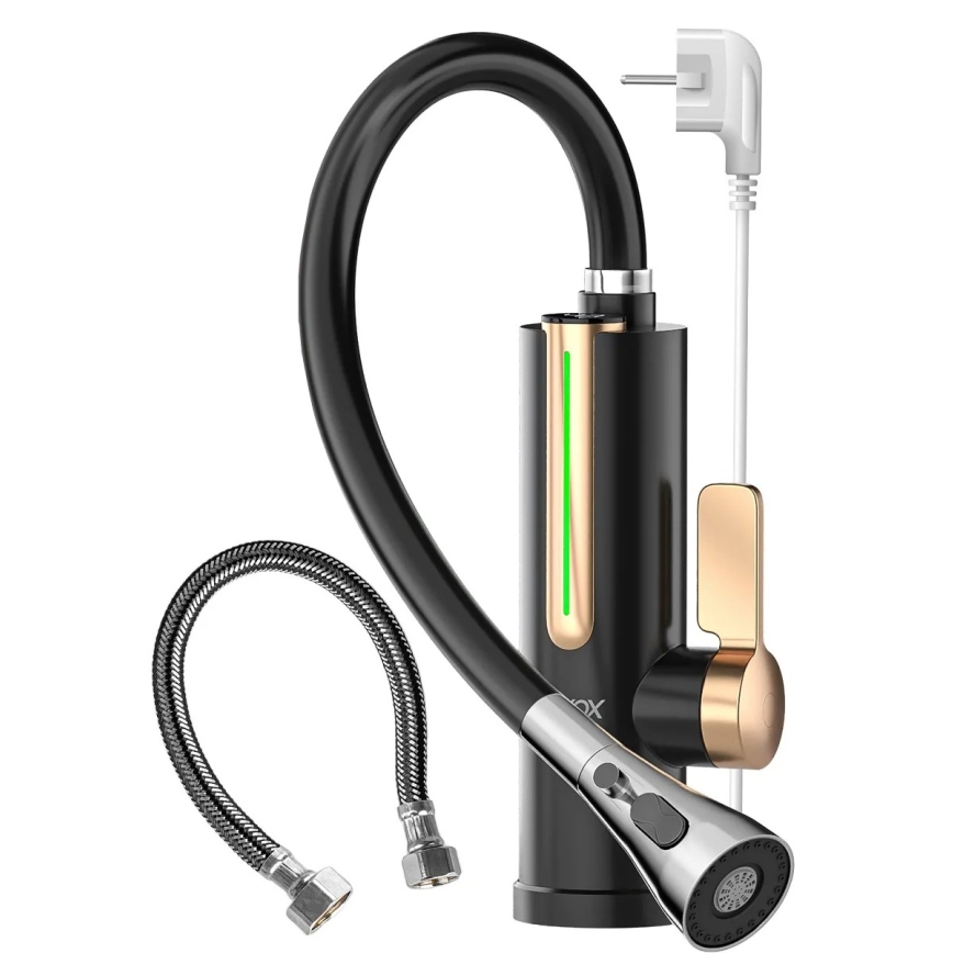 Momentinis vandens šildytuvas su LED ekranu 3000 W/230 V IPX4 juoda/auksinė