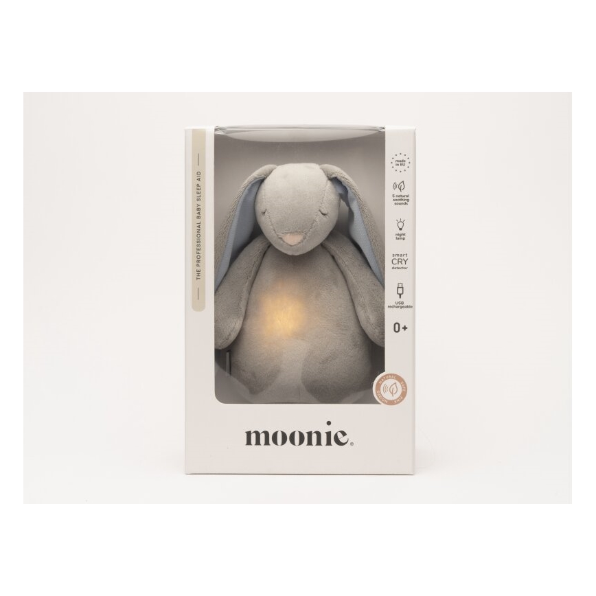 Moonie – Glaustynių draugas su melodija ir šviesa 2.0, triušiukas, dangaus mėlynos spalvos