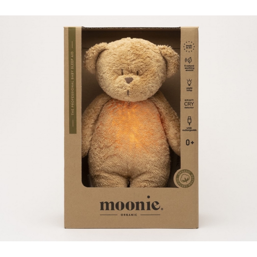 Moonie - Snuggle buddy su melodija ir šviesa meškiukas 2.0 organic cappuccino