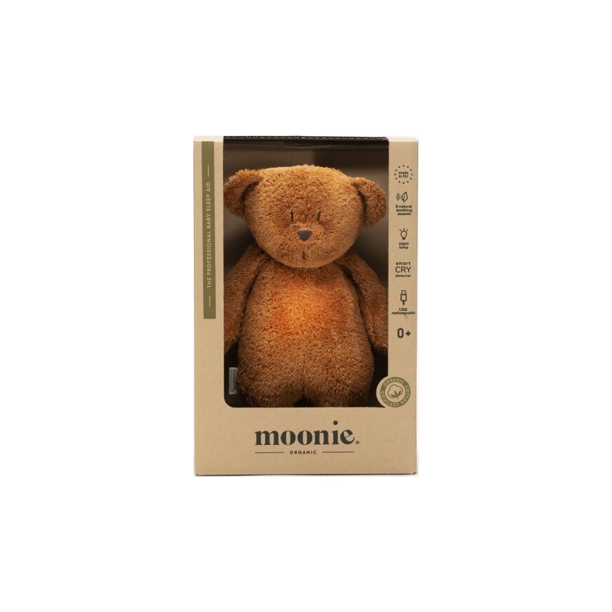 Moonie - Snuggle buddy su melodija ir šviesa meškiukas 2.0 organic caramel