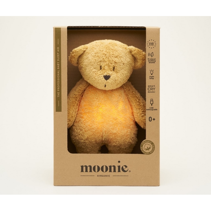 Moonie - Snuggle buddy su melodija ir šviesa meškiukas 2.0 organic medaus juostelės