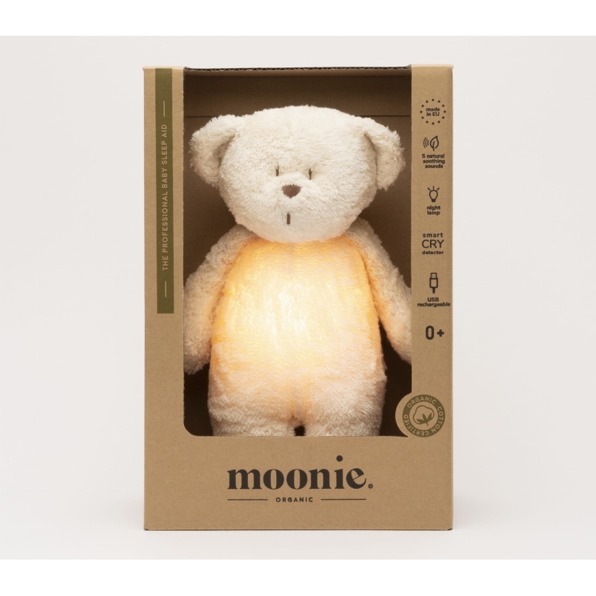 Moonie - Snuggle buddy su melodija ir šviesa meškiukas 2.0 organic polar