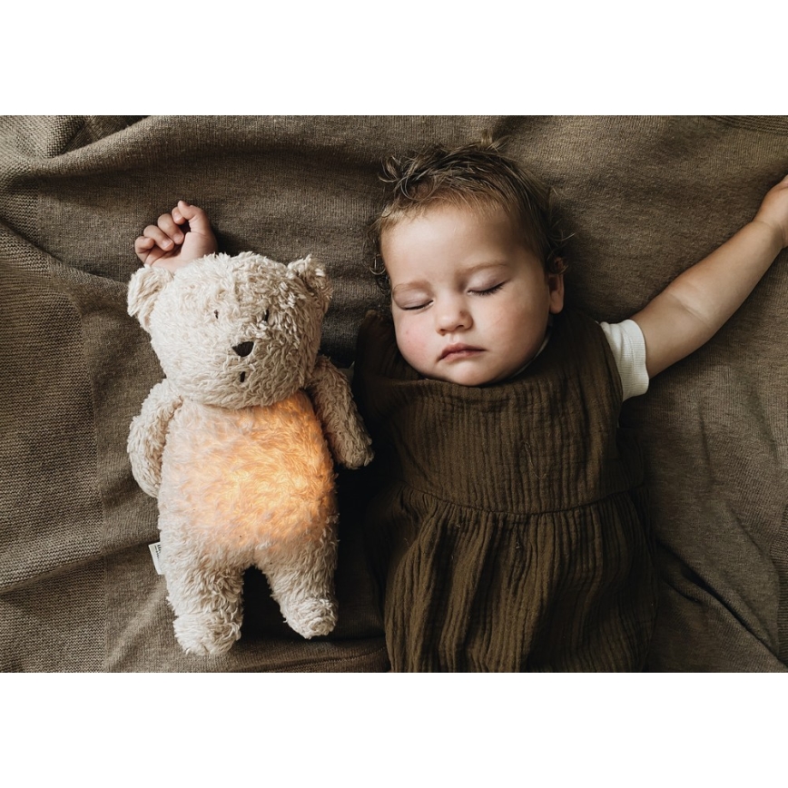 Moonie - Snuggle buddy su melodija ir šviesa meškiukas 2.0 organic Smėlis