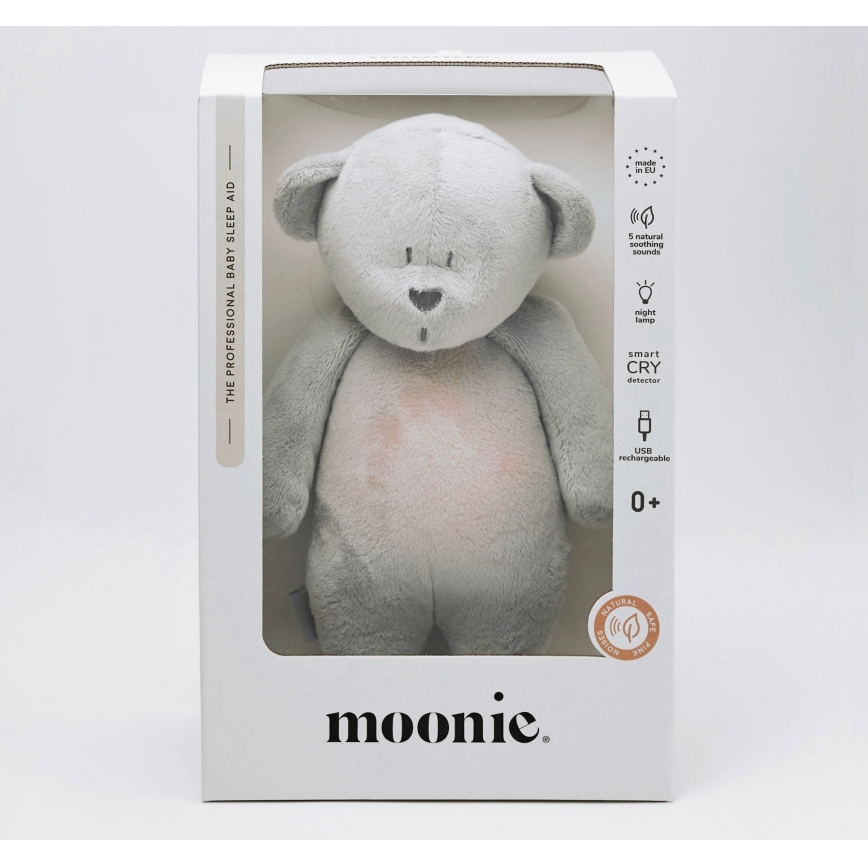 Moonie - Snuggle buddy su melodija ir šviesa meškiukas 2.0 sidabras