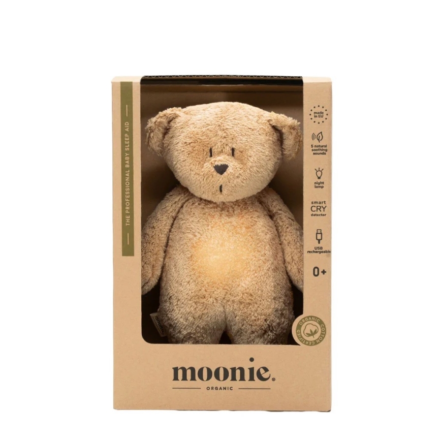 Moonie - Snuggle buddy su melodija ir šviesa meškiukas organic cappuccino natur