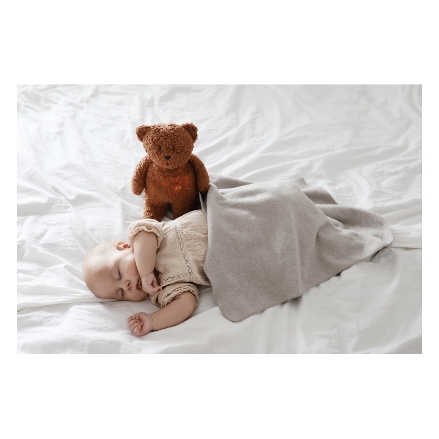 Moonie - Snuggle buddy su melodija ir šviesa meškiukas organic caramel natur