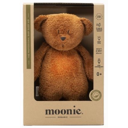 Moonie - Snuggle buddy su melodija ir šviesa meškiukas organic caramel natur