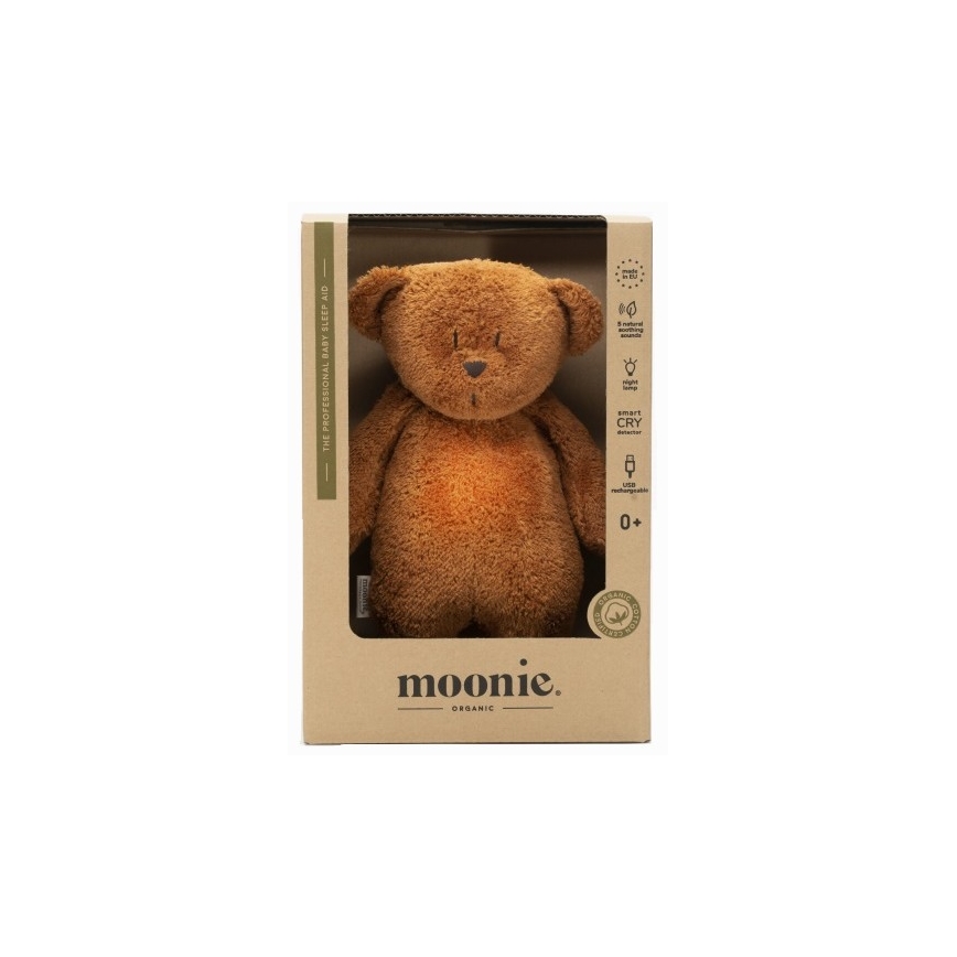 Moonie - Snuggle buddy su melodija ir šviesa meškiukas organic caramel natur