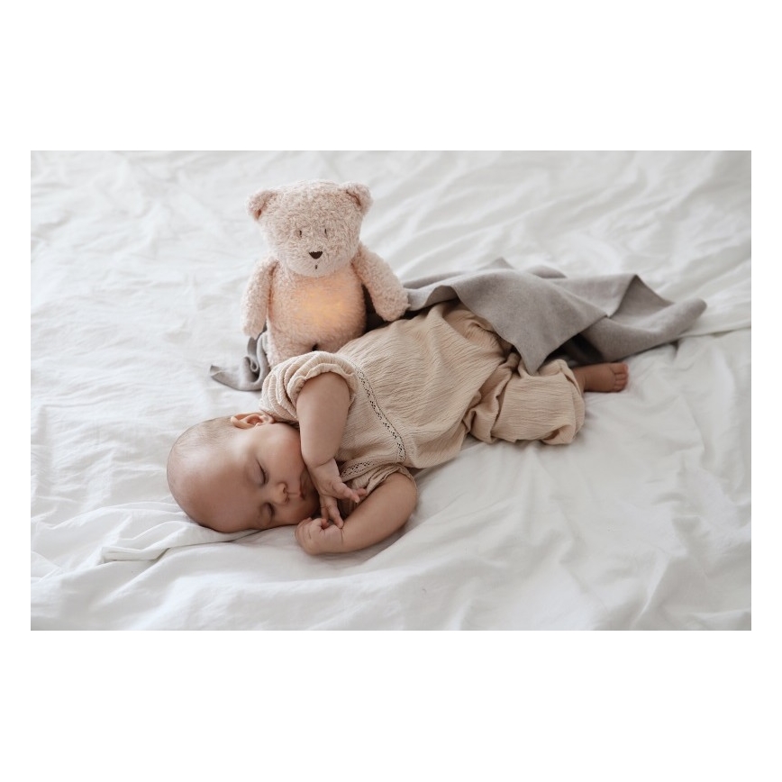 Moonie - Snuggle buddy su melodija ir šviesa meškiukas organic rožė natur