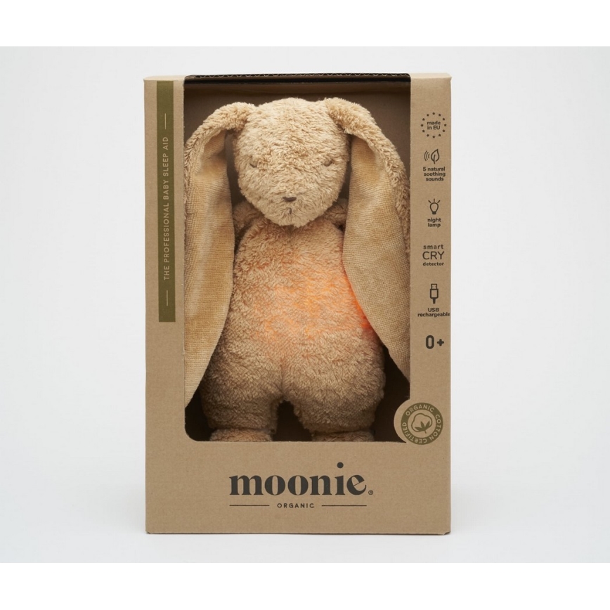 Moonie - Snuggle buddy su melodija ir šviesa zuikis 2.0 organic cappuccino