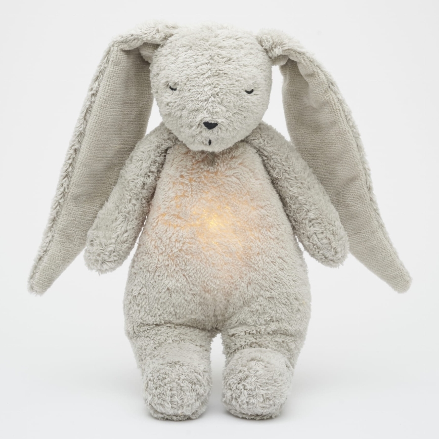 Moonie - Snuggle buddy su melodija ir šviesa zuikis 2.0 organic pilka