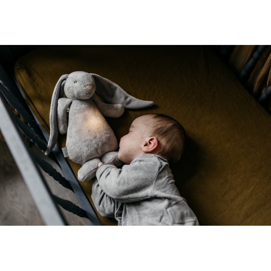 Moonie - Snuggle buddy su melodija ir šviesa zuikis 2.0 organic pilka