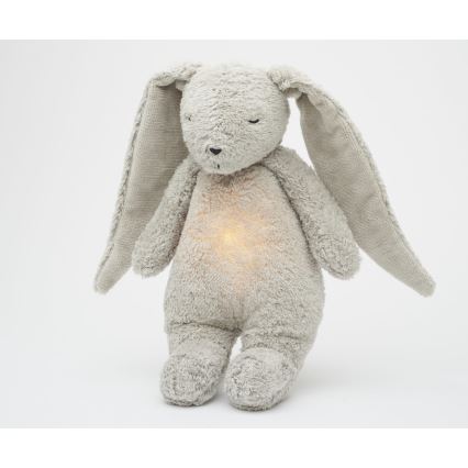 Moonie - Snuggle buddy su melodija ir šviesa zuikis 2.0 organic pilka