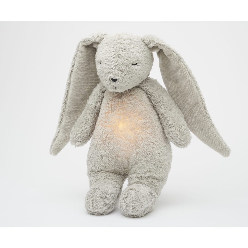 Moonie - Snuggle buddy su melodija ir šviesa zuikis 2.0 organic pilka
