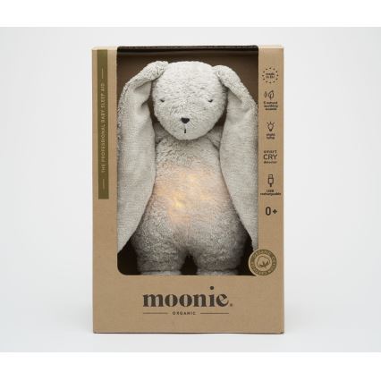 Moonie - Snuggle buddy su melodija ir šviesa zuikis 2.0 organic pilka