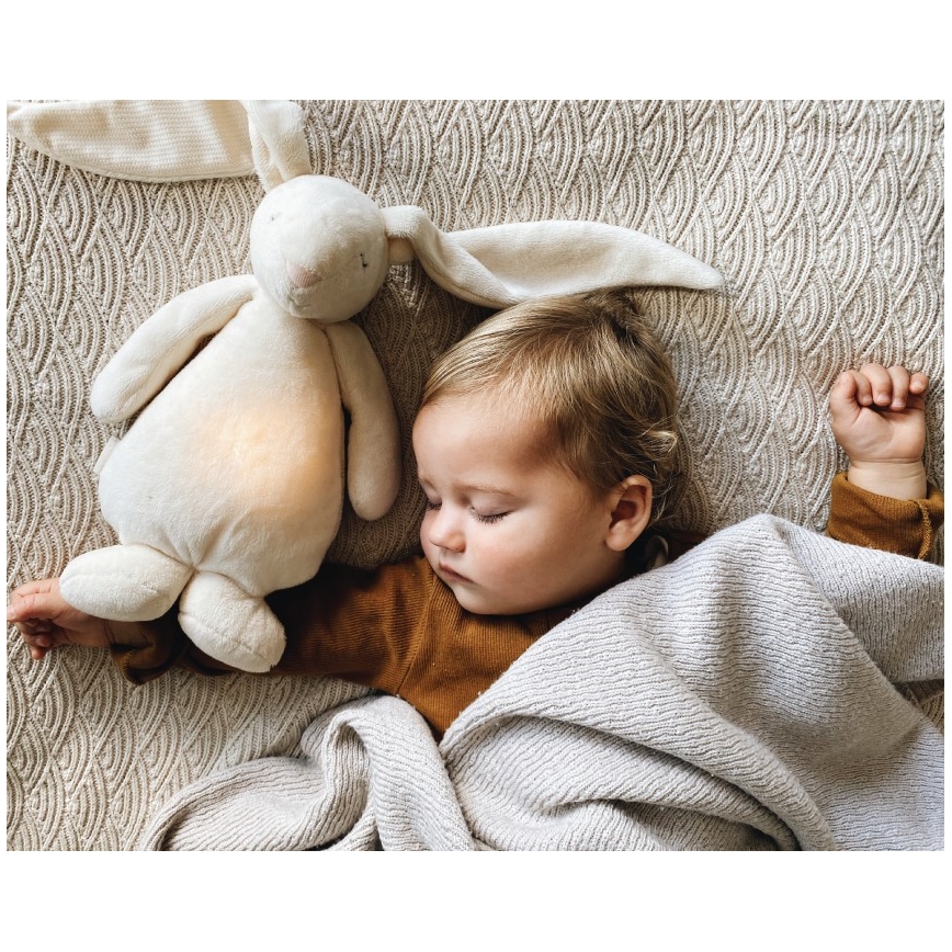 Moonie - Snuggle buddy su melodija ir šviesa zuikis 2.0 organic Smėlis