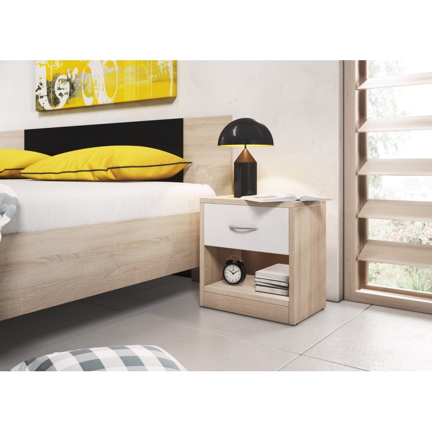Naktinis staliukas NED, Sonoma ąžuolas/balta