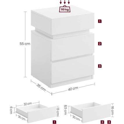 Naktinis staliukas SMARTIE su apšvietimu, baltas