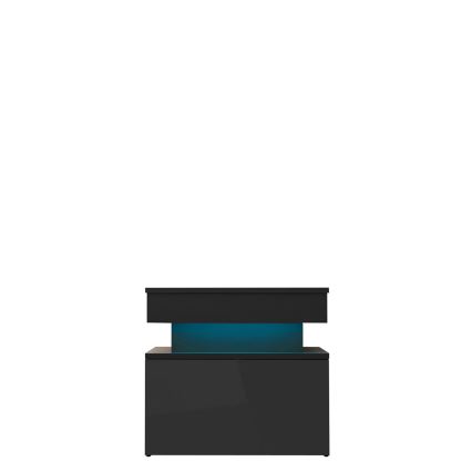 Naktinis staliukas su LED apšvietimu GLOSSA, 51 x 55 cm, juodas / blizgus juodas