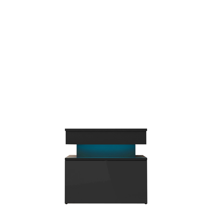 Naktinis staliukas su LED apšvietimu GLOSSA, 51 x 55 cm, juodas / blizgus juodas