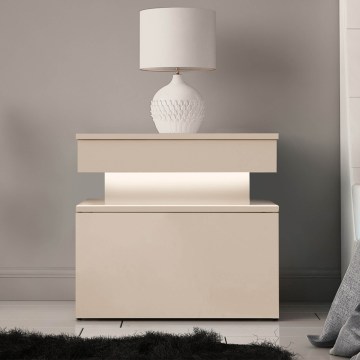 Naktinis staliukas su LED apšvietimu GLOSSA 51x55 cm smėlio spalvos