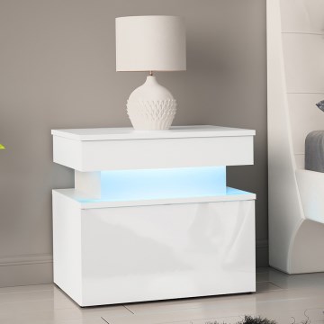 Naktinis staliukas su LED apšvietimu GLOSSA 55x51 cm balta/blizgi balta
