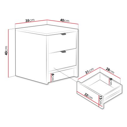 Naktinis staliukas TIRENO 40x35 cm baltas