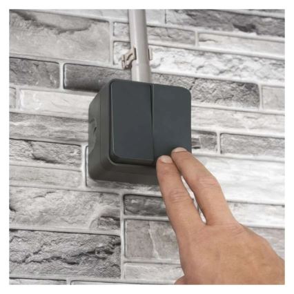 Namų dviejų mygtukų perjungiamasis jungiklis nr. 6+6 IP55 antracitas