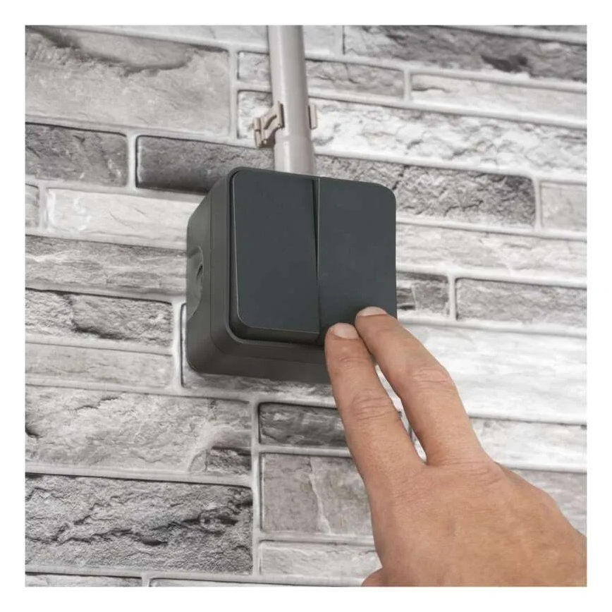 Namų dviejų mygtukų perjungiamasis jungiklis nr. 6+6 IP55 antracitas