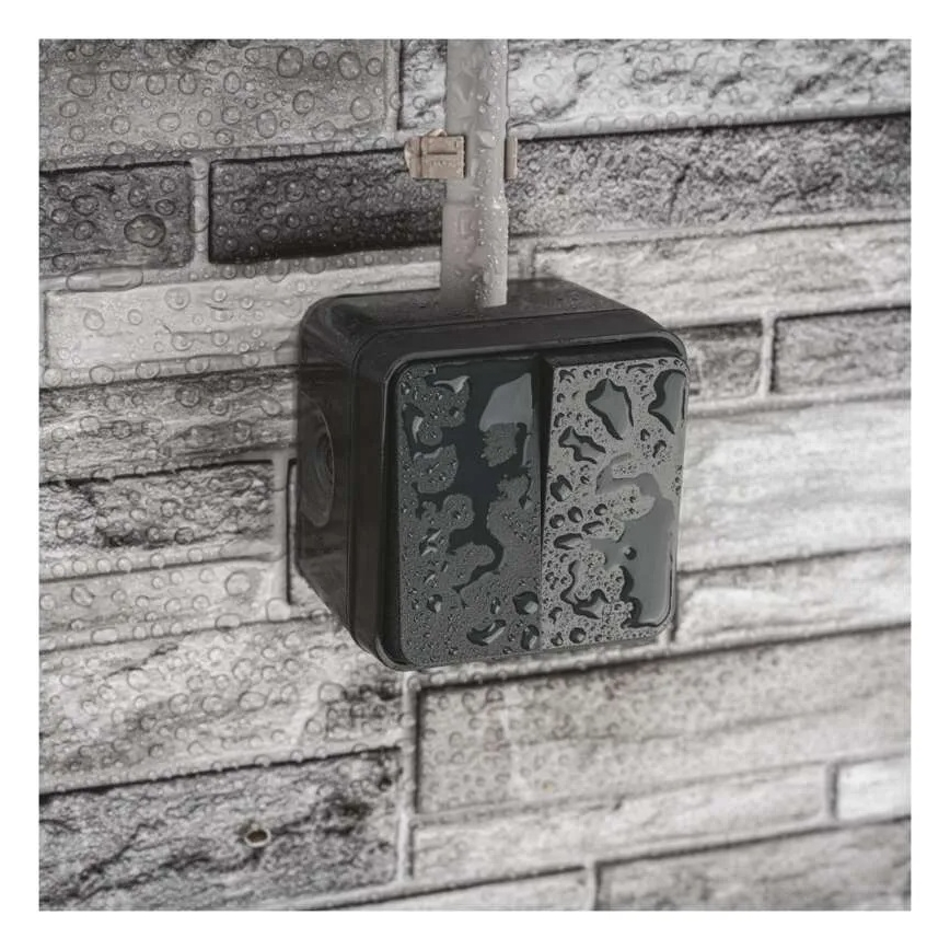 Namų dviejų mygtukų perjungiamasis jungiklis nr. 6+6 IP55 antracitas