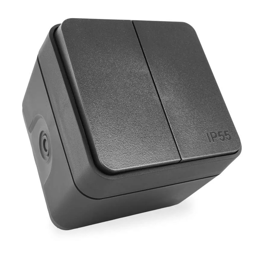 Namų dviejų mygtukų perjungiamasis jungiklis nr. 6+6 IP55 antracitas