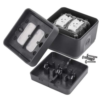 Namų dviejų mygtukų perjungiamasis jungiklis nr. 6+6 IP55 antracitas