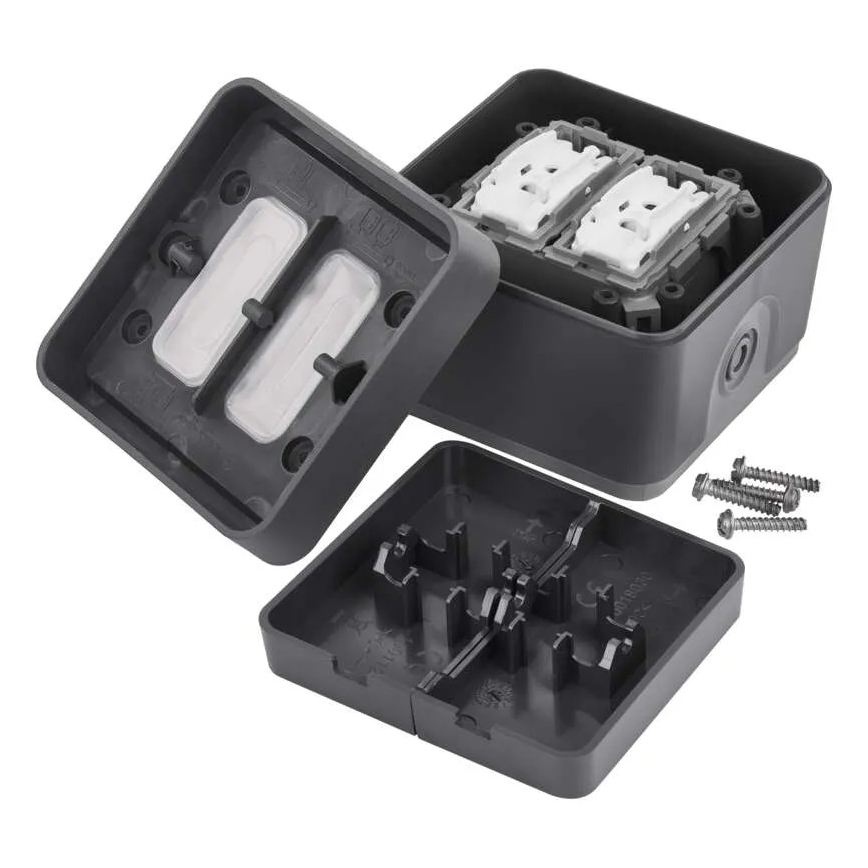 Namų dviejų mygtukų perjungiamasis jungiklis nr. 6+6 IP55 antracitas