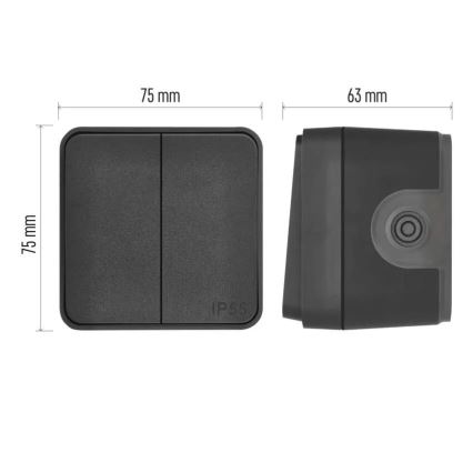 Namų dviejų mygtukų perjungiamasis jungiklis nr. 6+6 IP55 antracitas