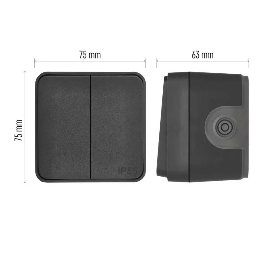 Namų dviejų mygtukų perjungiamasis jungiklis nr. 6+6 IP55 antracitas