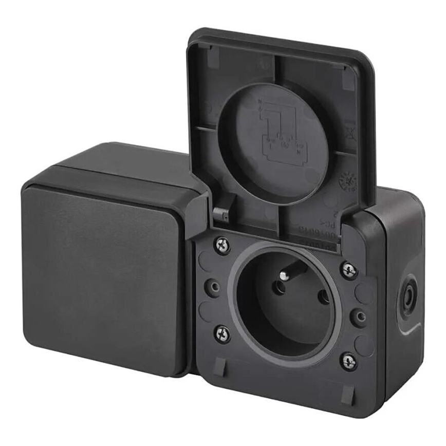 Namų jungiklis pakaitinis su lizdu 250V/16A IP55