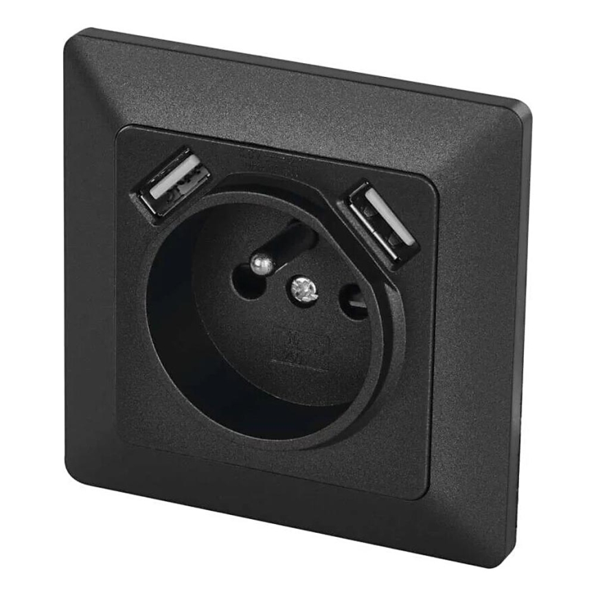 Namų kištukinis lizdas Su USB 250V/16A antracitas